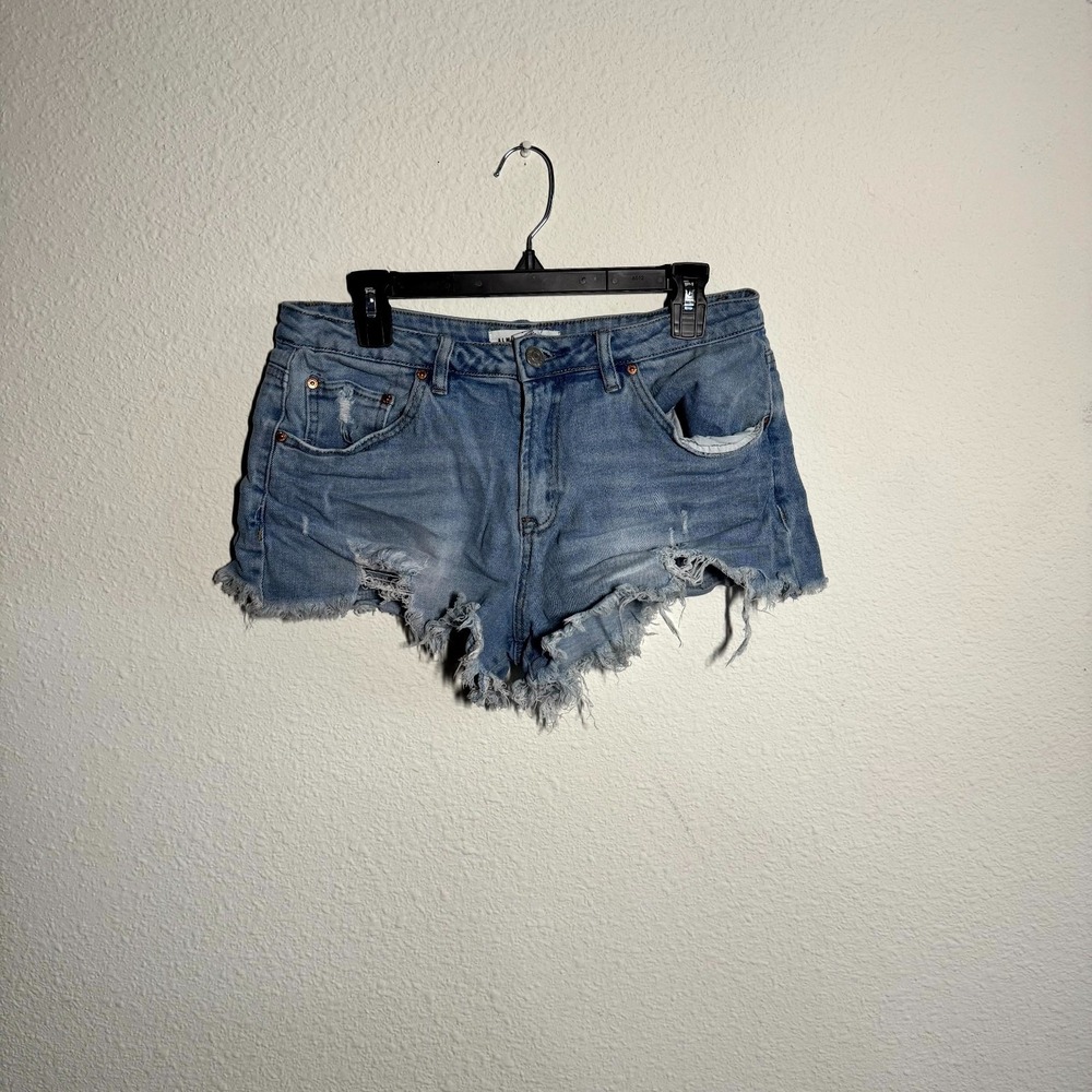 Almost Famous Cut Off Shorts Womens 11 Blue Denim‎ Cotton Mid Rise Distressed
